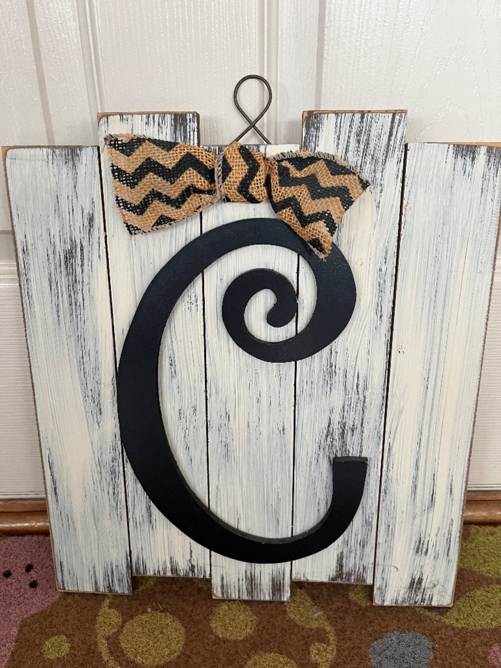 Rustic Distressed Wood Monogram Letter C Door Hanger 15"x13"
